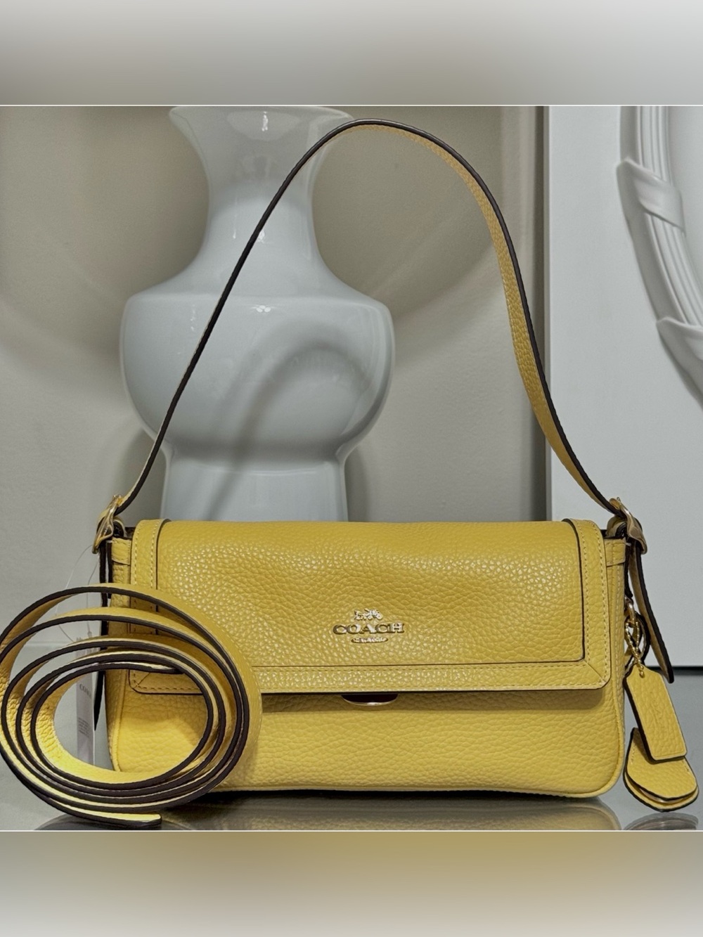 COACH Etta Small Flap Shoulder Bag, SOFT YELLOW - Picture 2 of 10